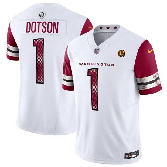 Men Washington Commanders 1 Jahan Dotson White 2023 F U S E  With John Madden Patch Vapor Limited Stitched Football Jersey