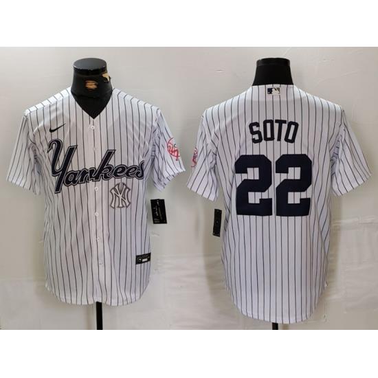 Men New York Yankees 22 Juan Soto White Cool Base Stitched Baseball Jersey 3