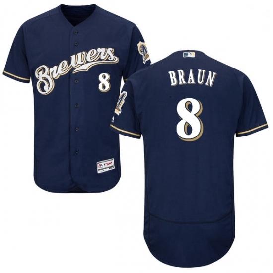 Mens Majestic MilWaukee BreWers 8 Ryan Braun Navy Blue Alternate Flex Base Authentic Collection MLB Jersey