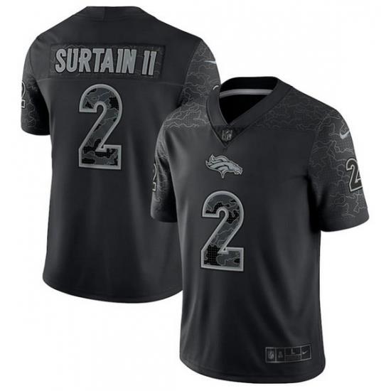 Men Denver Broncos 2 Patrick Surtain II Black Reflective Limited Stitched Football Jersey