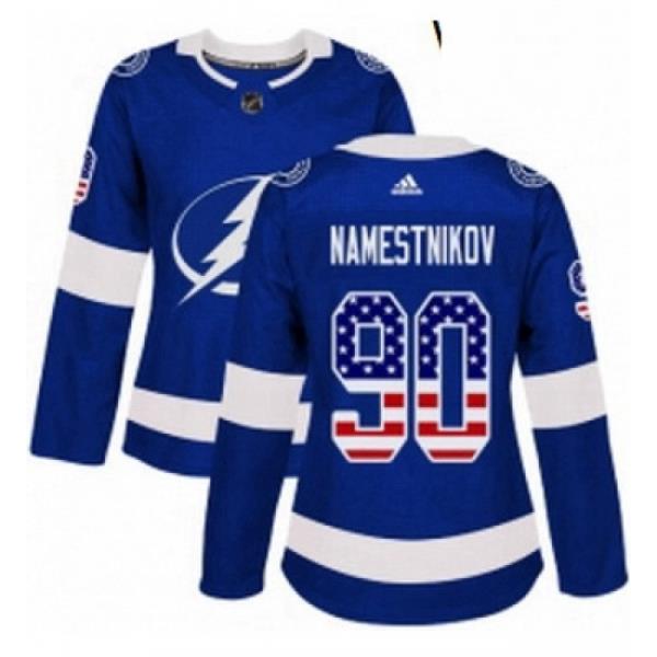 Womens Adidas Tampa Bay Lightning 90 Vladislav Namestnikov Authentic Blue USA Flag Fashion NHL Jersey