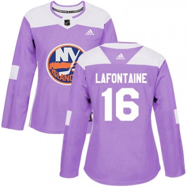 Womens Adidas New York Islanders 16 Pat LaFontaine Authentic Purple Fights Cancer Practice NHL Jersey