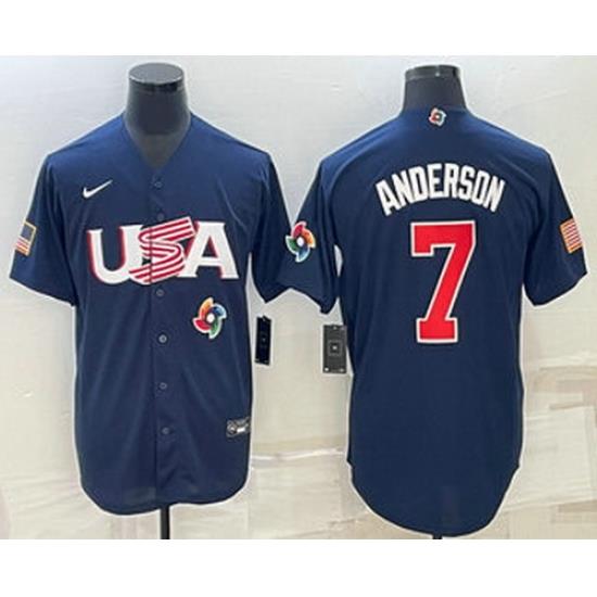 Men's USA Baseball #7 Tim Anderson 2023 Navy World Baseball Classic Stitched Jerseys