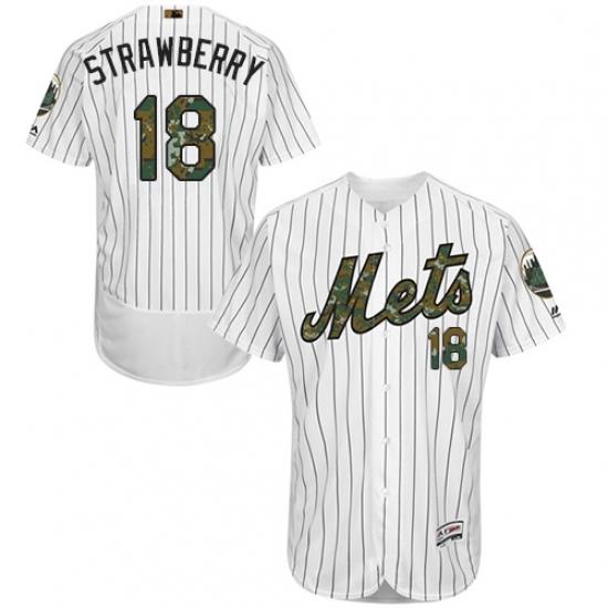 Mens Majestic New York Mets 18 Darryl Strawberry Authentic White 2016 Memorial Day Fashion Flex Base Jersey