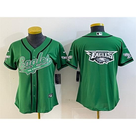 Women Philadelphia Eagles Green Team Big Logo Cool Base Stitched Baseball Jersey 28Run Small 29