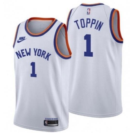 Youth New York Knicks 1 Obi Toppin Men Nike Releases Classic Edition NBA 75th Anniversary Jersey White