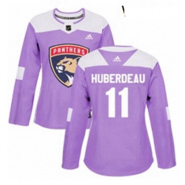 Womens Adidas Florida Panthers 11 Jonathan Huberdeau Authentic Purple Fights Cancer Practice NHL Jersey