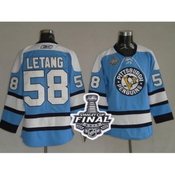 Penguins #58 Kris Letang Blue 2017 Stanley Cup Final Patch Stitched NHL Jersey