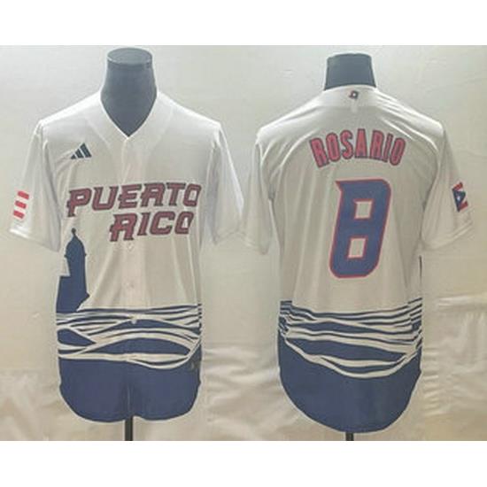 Men's Puerto Rico Baseball #8 Eddie Rosario 2023 White World Classic Stitched Jersey
