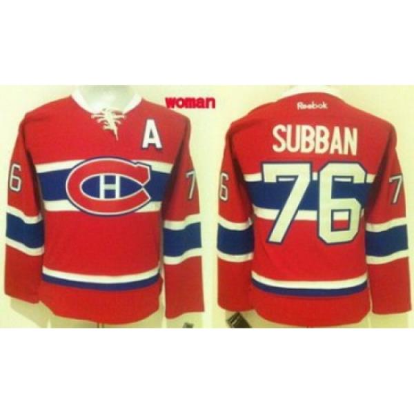 Women Montreal Canadiens #76 P K Subban Red Home Stitched NHL Jersey1