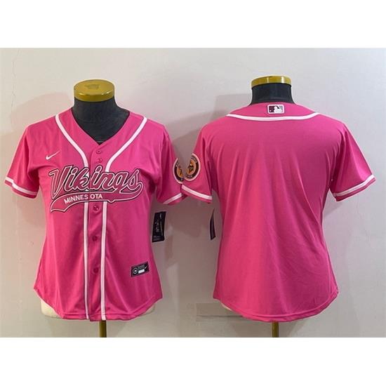 Women Minnesota Vikings Blank Pink With Patch Cool Base Stitched Baseball Jersey