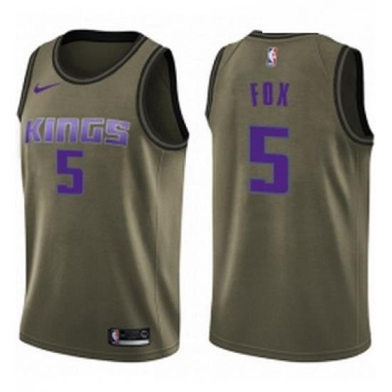 Youth Nike Sacramento Kings 5 DeAaron Fox Swingman Green Salute to Service NBA Jersey