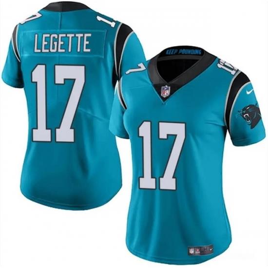 Women Carolina Panthers 17 Xavier Legette Blue Vapor Stitched Jersey