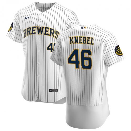 Men MilWaukee BreWers 46 Corey Knebel Men Nike White Home 2020 Flex Base Player MLB Jersey