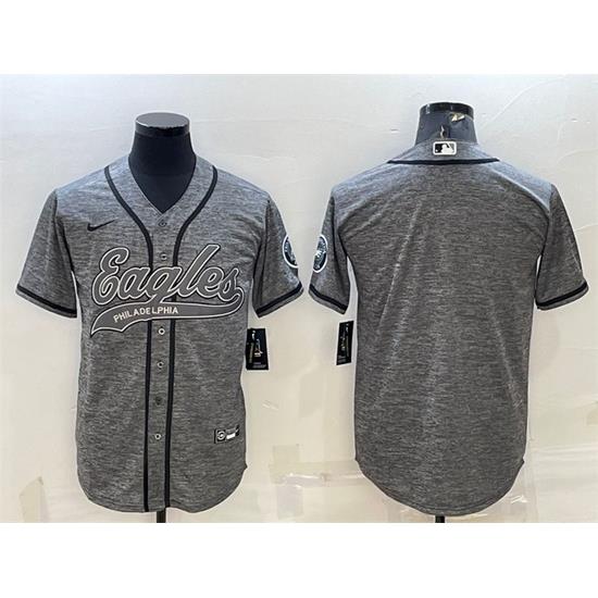 Men Philadelphia Eagles Blank Grey With Patch Cool Base Stitched Baseball Jersey