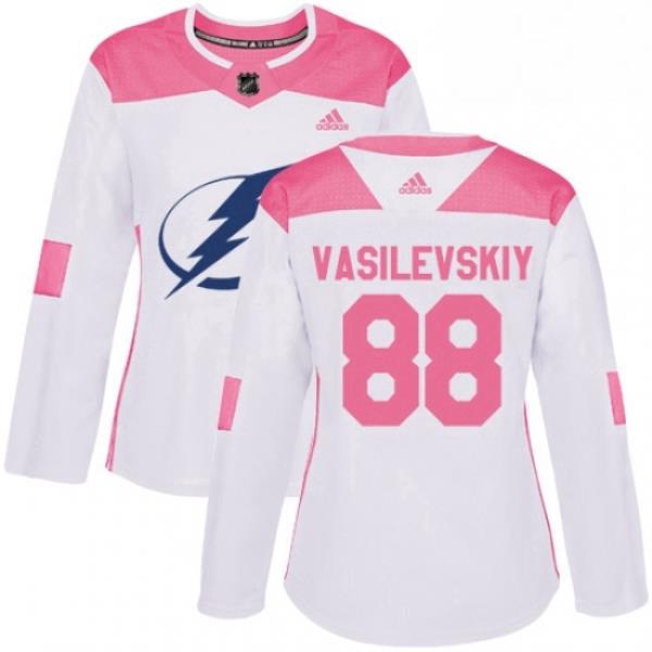 Womens Adidas Tampa Bay Lightning 88 Andrei Vasilevskiy Authentic WhitePink Fashion NHL Jersey