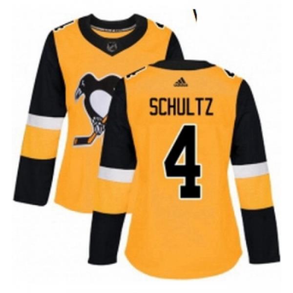 Womens Adidas Pittsburgh Penguins 4 Justin Schultz Authentic Gold Alternate NHL Jersey