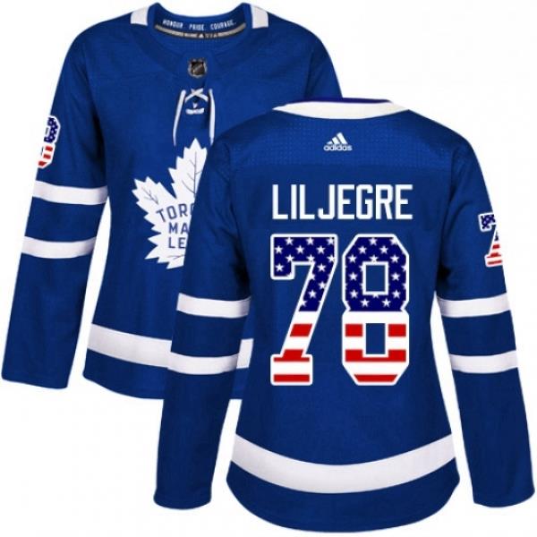 Womens Adidas Toronto Maple Leafs 78 Timothy Liljegren Authentic Royal Blue USA Flag Fashion NHL Jersey