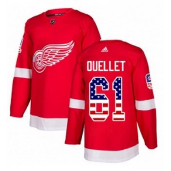 Youth Adidas Detroit Red Wings 61 Xavier Ouellet Authentic Red USA Flag Fashion NHL Jersey