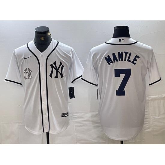 Men NeW York Yankees 7 Mickey Mantle White Cool Base Stitched Baseball Jersey 1