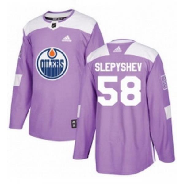 Youth Adidas Edmonton Oilers 58 Anton Slepyshev Authentic Purple Fights Cancer Practice NHL Jersey