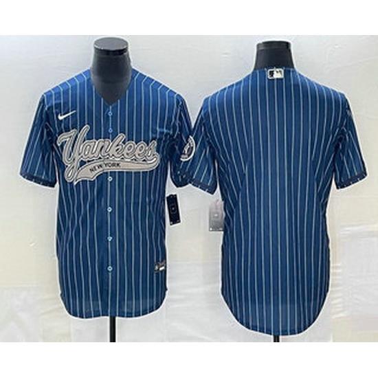 Men's NeW York Yankees Big Logo Navy Blue Pinstripe Cool Base Stitched Baseball Jersey