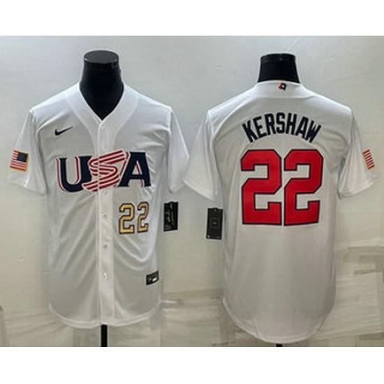Men's USA Baseball #22 Clayton KershaW Number 2023 White World Baseball Classic Stitched Jerseys