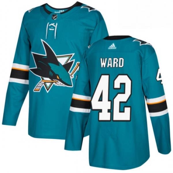 Mens Adidas San Jose Sharks 42 Joel Ward Premier Teal Green Home NHL Jersey