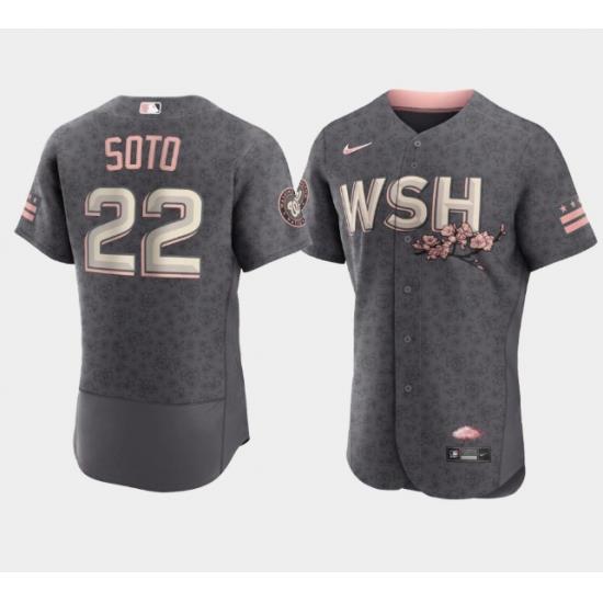Men Washington Nationals 22 Juan Soto 2022 Grey City Connect Cherry Blossom Flex Base Stitched MLB jersey