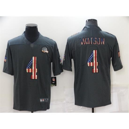 Men Cleveland Browns 4 Deshaun Watson Grey Salute To Service USA Flag Fashion Limited Stitched Jersey