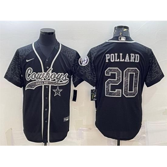 Men Dallas Cowboys 20 Tony Pollard Black Reflective With Patch Cool Base Stitched Baseball Jersey
