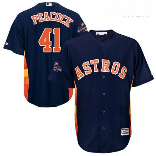 Mens Majestic Houston Astros 41 Brad Peacock Replica Navy Blue Alternate 2017 World Series Champions Cool Base MLB Jersey