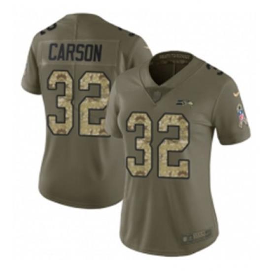 Womens Nike Seattle Seahawks 32 Chris Carson Limited OliveCamo 2017 Salute to Service NFL Jersey