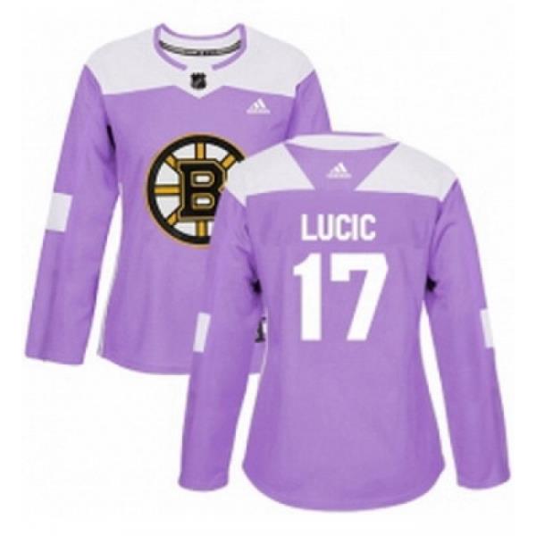 Womens Adidas Boston Bruins 17 Milan Lucic Authentic Purple Fights Cancer Practice NHL Jersey