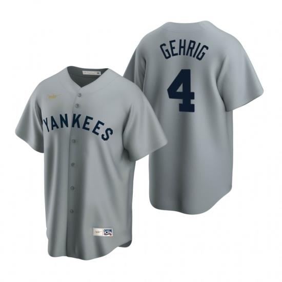 Mens Nike NeW York Yankees 4 Lou Gehrig Gray CooperstoWn Collection Road Stitched Baseball Jerse