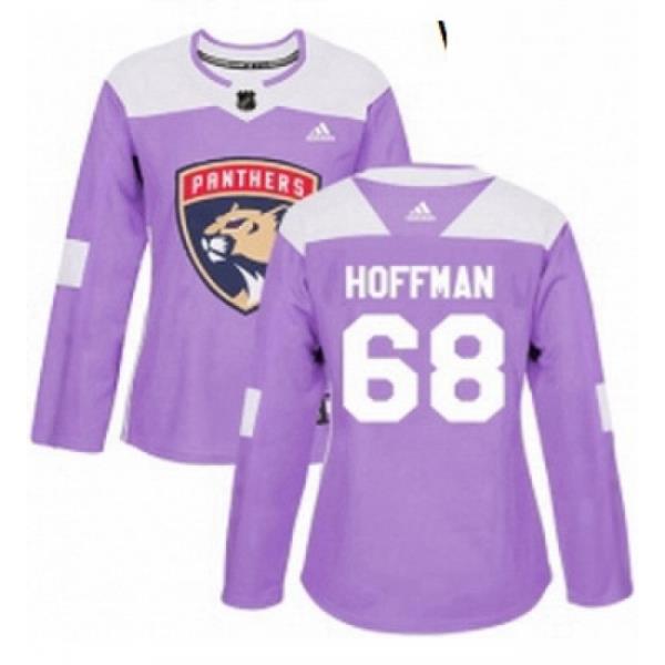 Womens Adidas Florida Panthers 68 Mike Hoffman Authentic Purple Fights Cancer Practice NHL Jersey