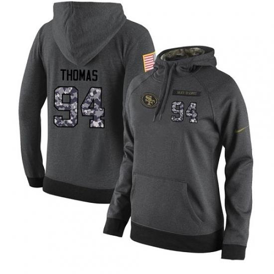 NFL Womens Nike San Francisco 49ers 94 Solomon Thomas Stitched Black Anthracite Salute to Service Player Performance Hoodie