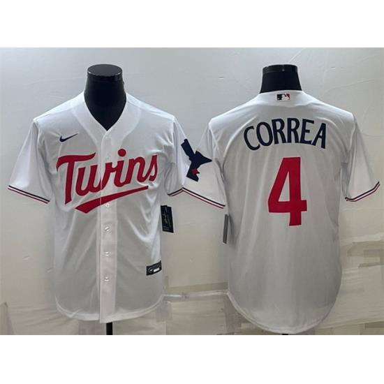 Men Minnesota TWins 4 Carlos Correa White Cool Base Stitched Jerseys