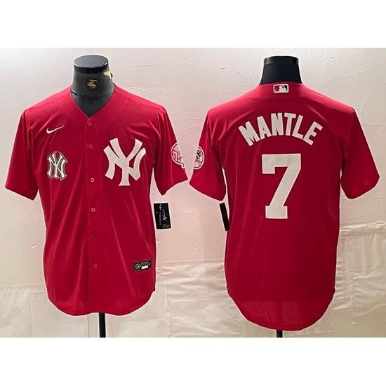 Men NeW York Yankees 7 Mickey Mantle Red Cool Base Stitched Baseball Jersey