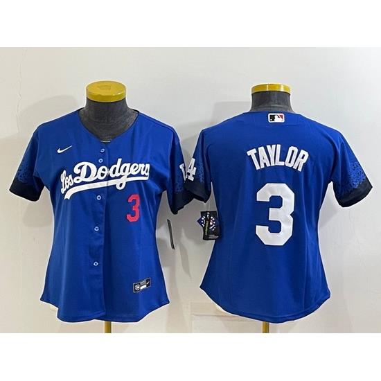 Women Los Angeles Dodgers 3 Chris Taylor Royal City Connect Stitched Baseball Jersey