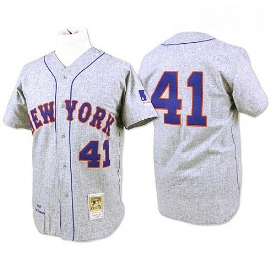 Mens Mitchell and Ness 1969 NeW York Mets 41 Tom Seaver Replica Grey ThroWback MLB Jersey