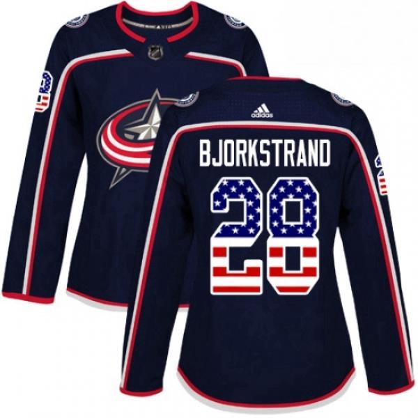 Womens Adidas Columbus Blue Jackets 28 Oliver Bjorkstrand Authentic Navy Blue USA Flag Fashion NHL Jersey