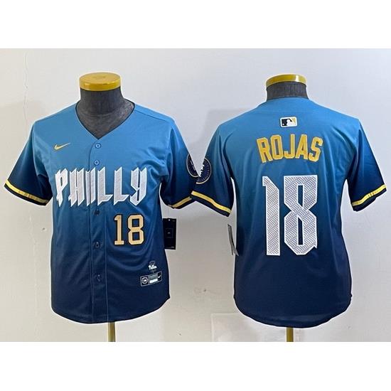 Youth Philadelphia Phillies 18 Johan Rojas Blue 2024 City Connect Limited Stitched jerseys 1