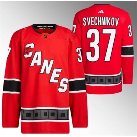 Men Carolina Hurricanes 37 Andrei Svechnikov 2022 23 Reverse Retro Red Stitched Jersey