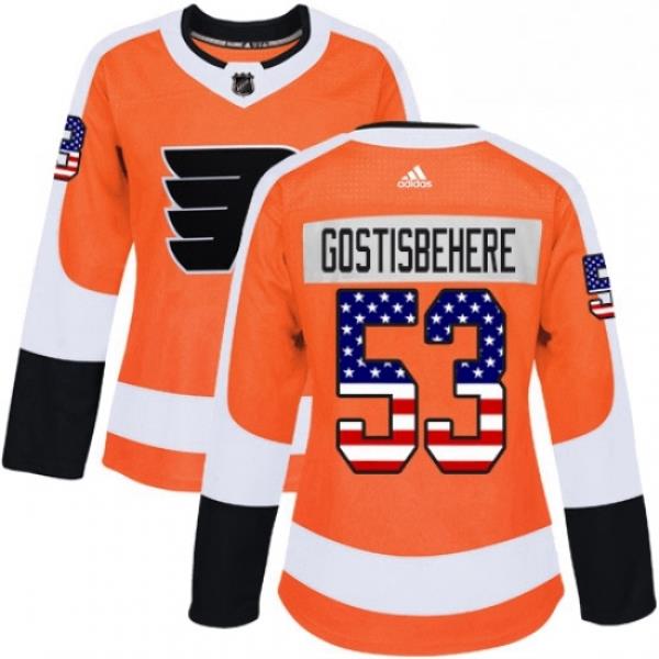 Womens Adidas Philadelphia Flyers 53 Shayne Gostisbehere Authentic Orange USA Flag Fashion NHL Jersey
