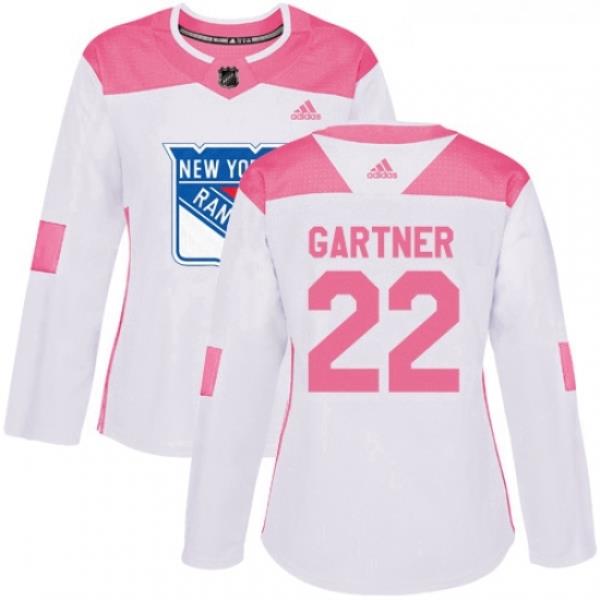Womens Adidas New York Rangers 22 Mike Gartner Authentic WhitePink Fashion NHL Jersey