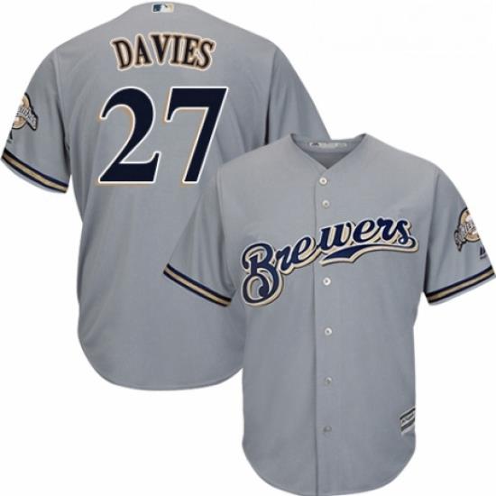 Youth Majestic Milwaukee Brewers 27 Zach Davies Replica Grey Road Cool Base MLB Jersey