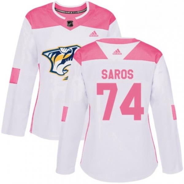 Womens Adidas Nashville Predators 74 Juuse Saros Authentic WhitePink Fashion NHL Jersey