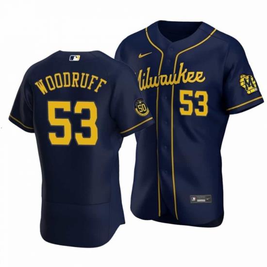 Men Nike MilWaukee BreWers 53 Brandon Woodruff Navy Alternate Stitched Baseball Jersey With Patch