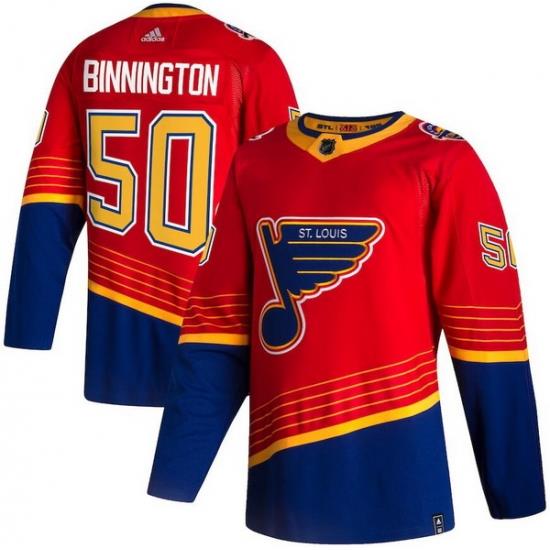 Men St.Louis Blues 50 Jordan Binnington Red 2020 21 Reverse Retro Adidas Jersey